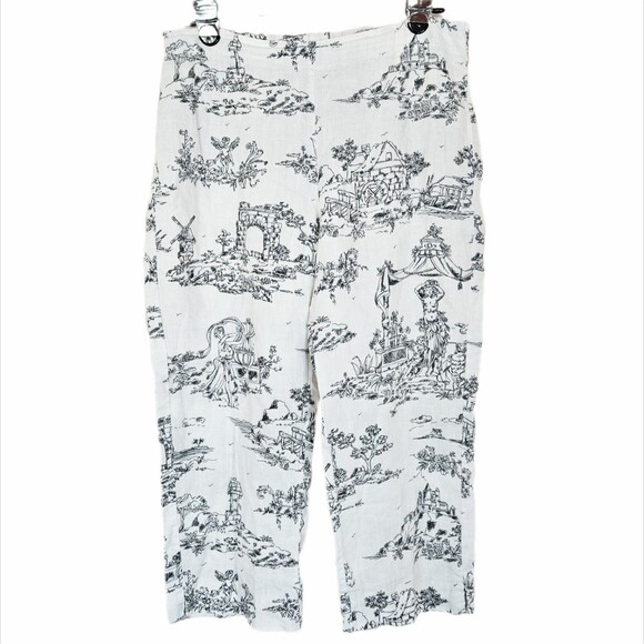 Aegean Pants - Aegean Toile Scenic Print Cropped Linen Pants Women's XS Breathable Quiet Luxury